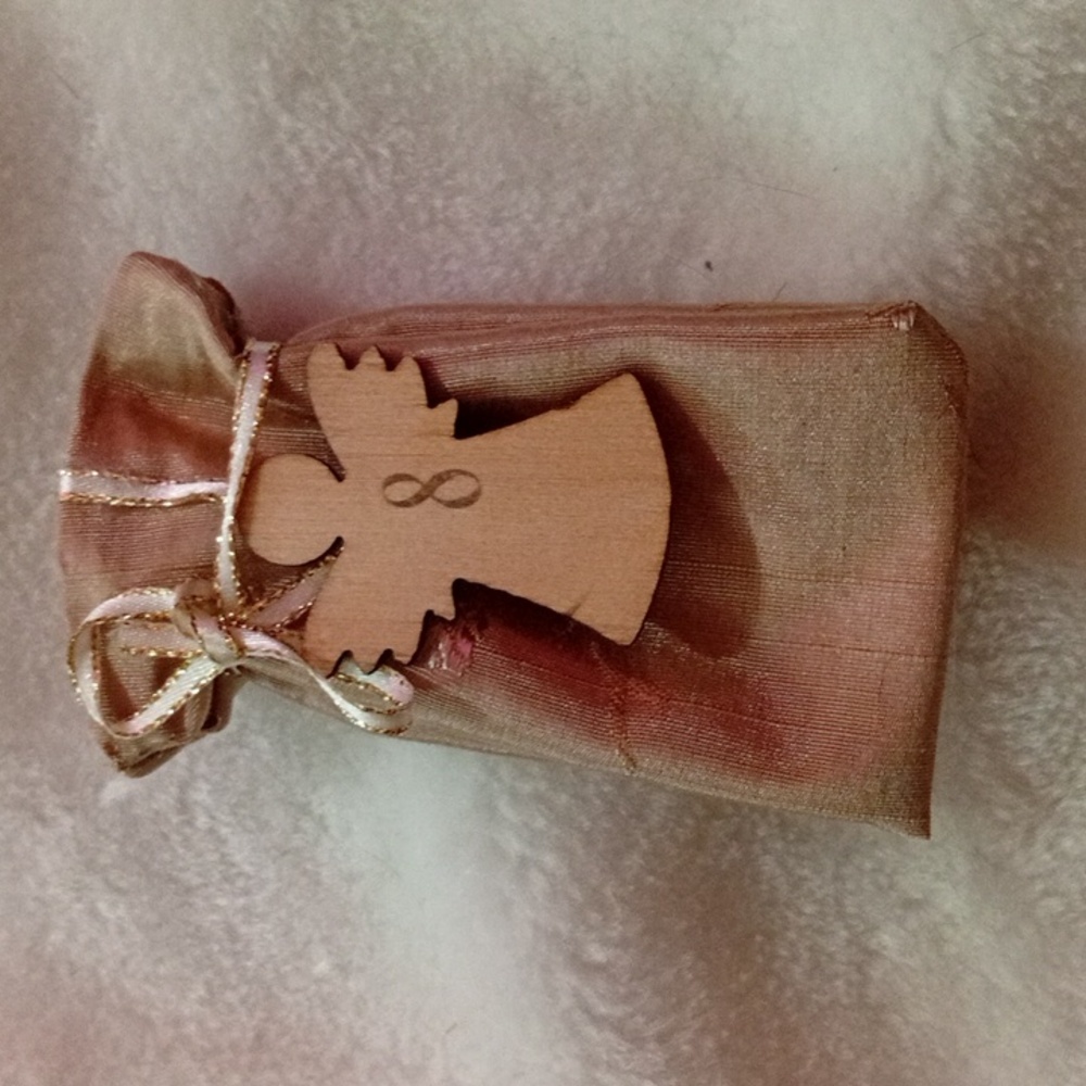 Wooden Angel Ornament with Gold Ribbon